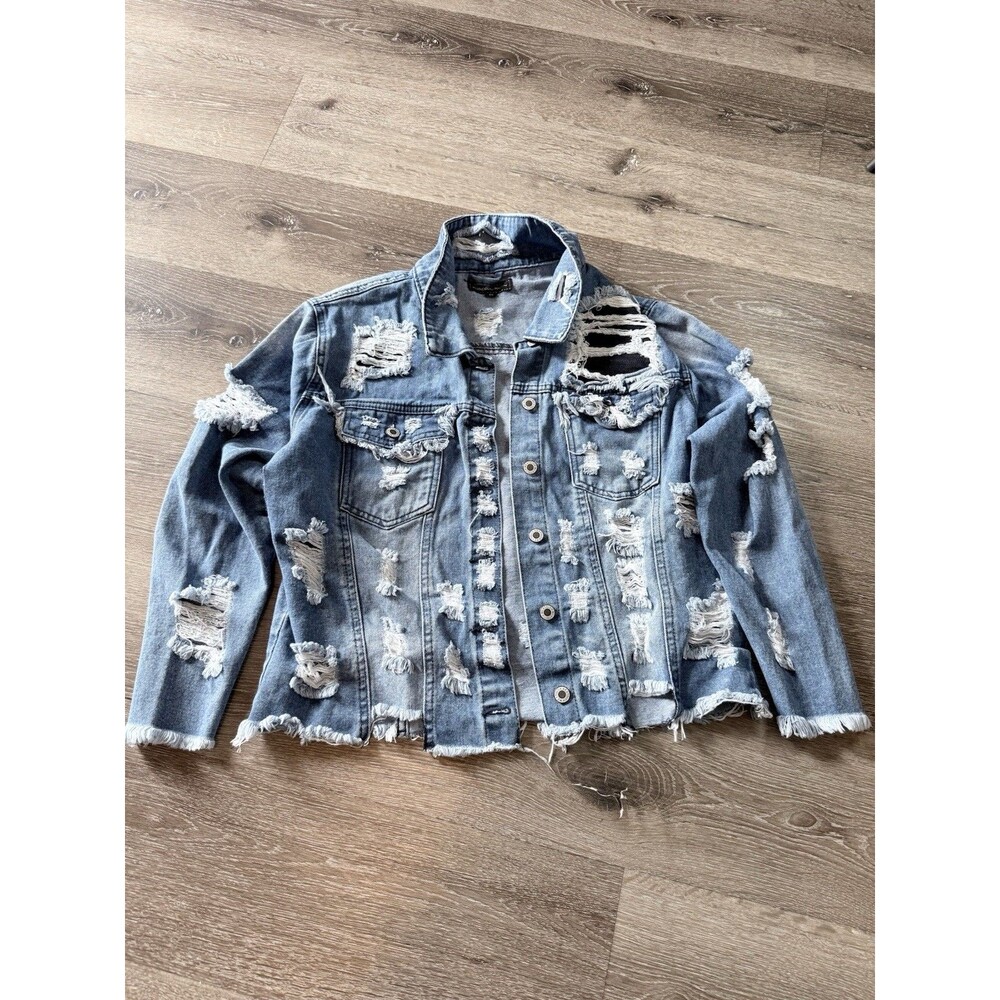 Distressed denim jacket women - Picture 3 of 6